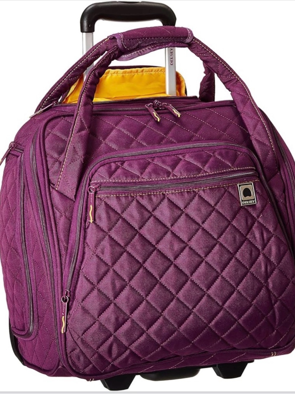 DELSEY PARIS Rolling Tote Bag Purple Quilted Under-Seater 2 Wheels Travel